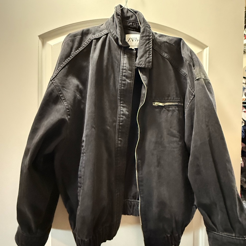 Zara Black Oversized Bomber with Zip Chest Pocket
